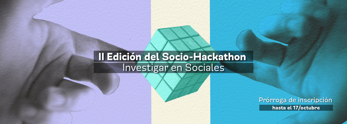 Imagen institucional del II Socio_Hackaton - Dos manos con un cubo de Rubick en el medio